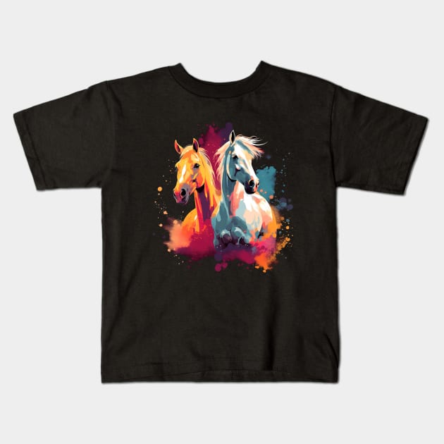 Beautiful Horses in Watercolor Kids T-Shirt by Kawaii Cuties